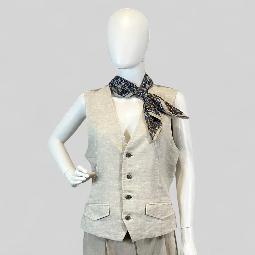 Tasso Elba Island 100% Linen Vest Men's M Beige Old Money Coastal Grandpa